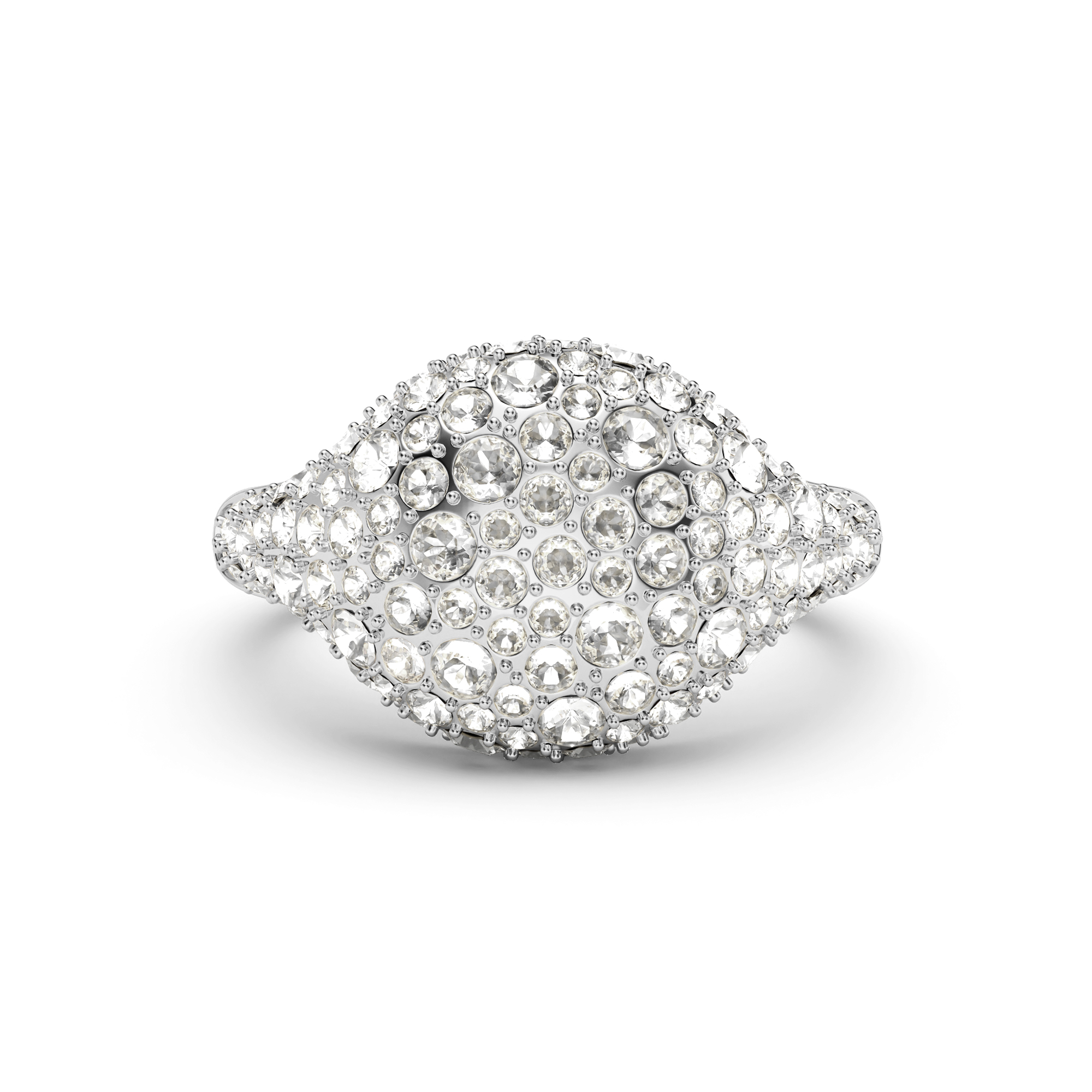 Pave Dome Cocktail Ring Clear Crystals Rhodium Plated