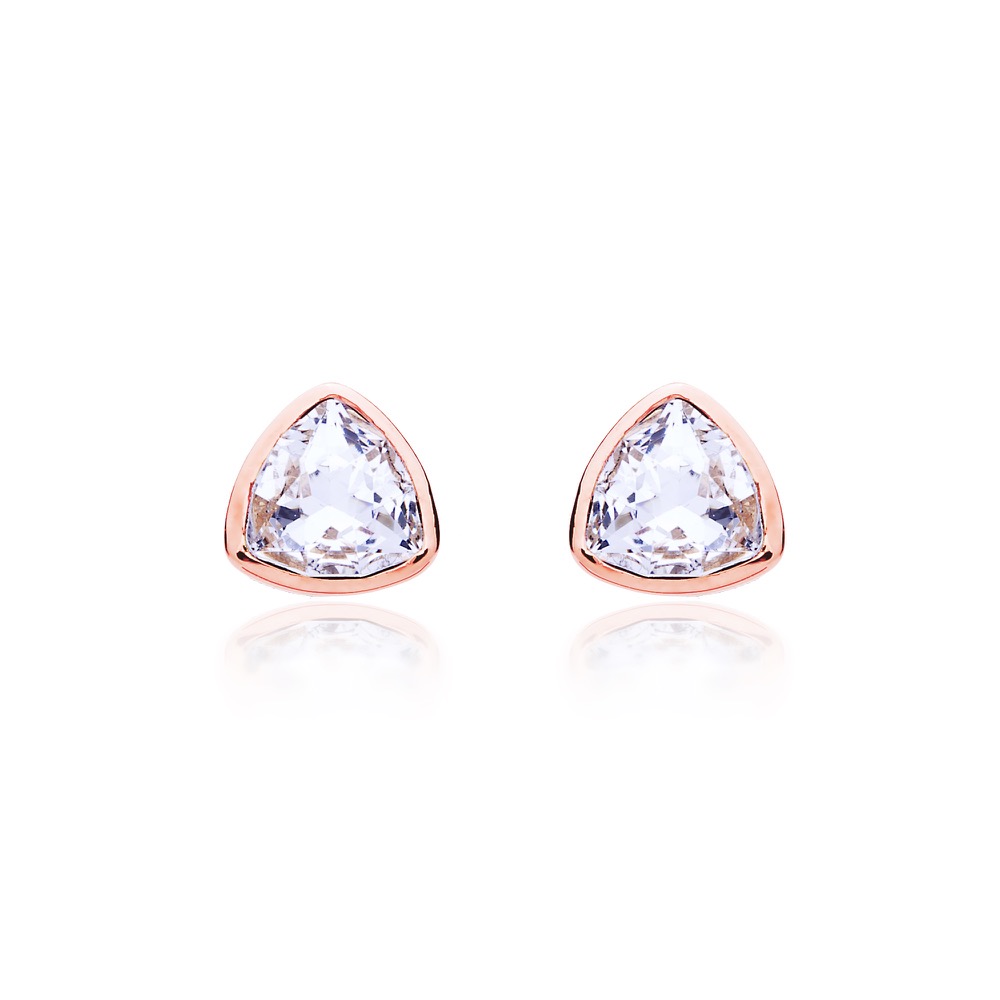 MYJS Trillion Brief Stud Earrings with Clear Swarovski® Crystals Rose Gold Plated