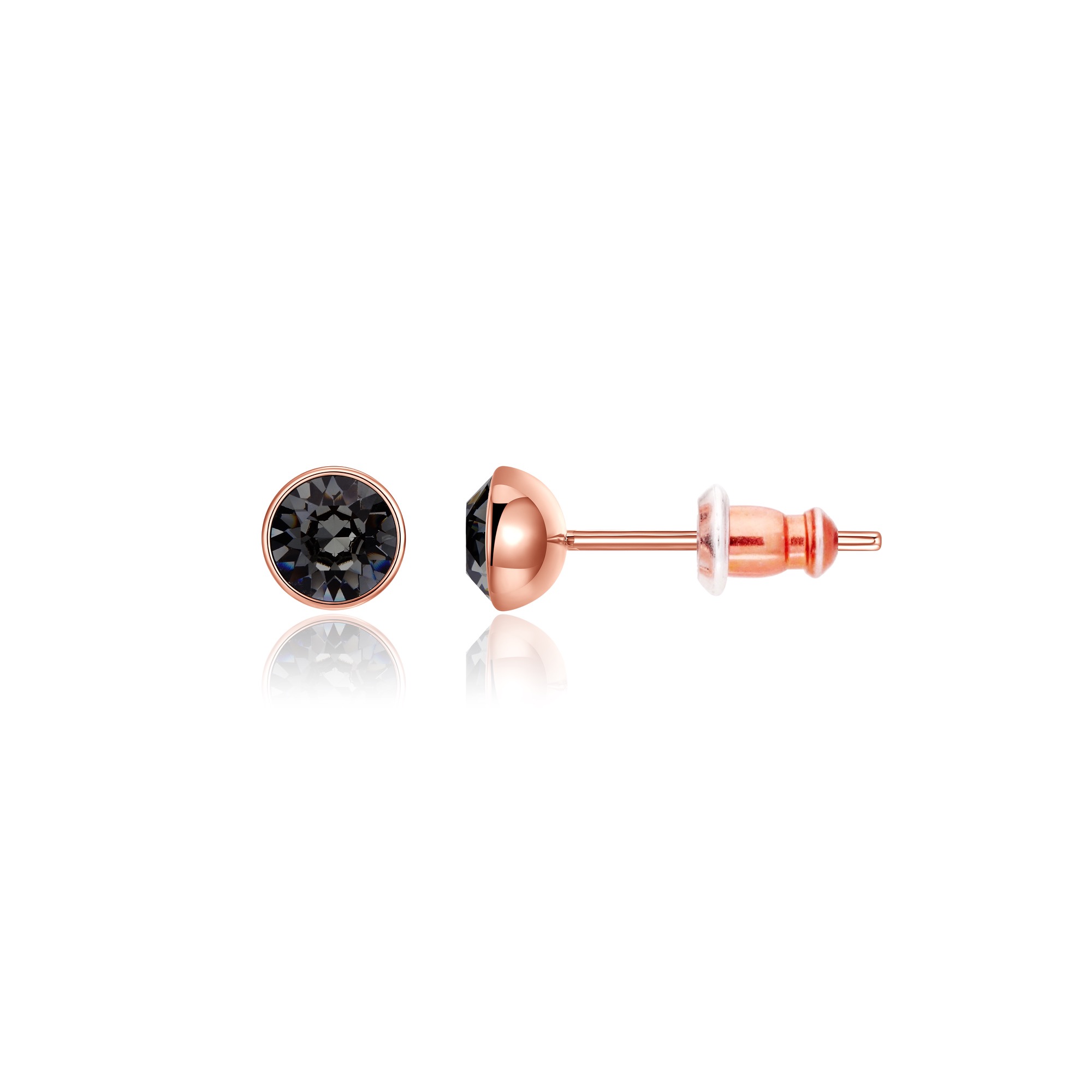 Signature Stud Earrings with Carat Silver Night Swarovski Crystals 3 Sizes Rose Gold Plated