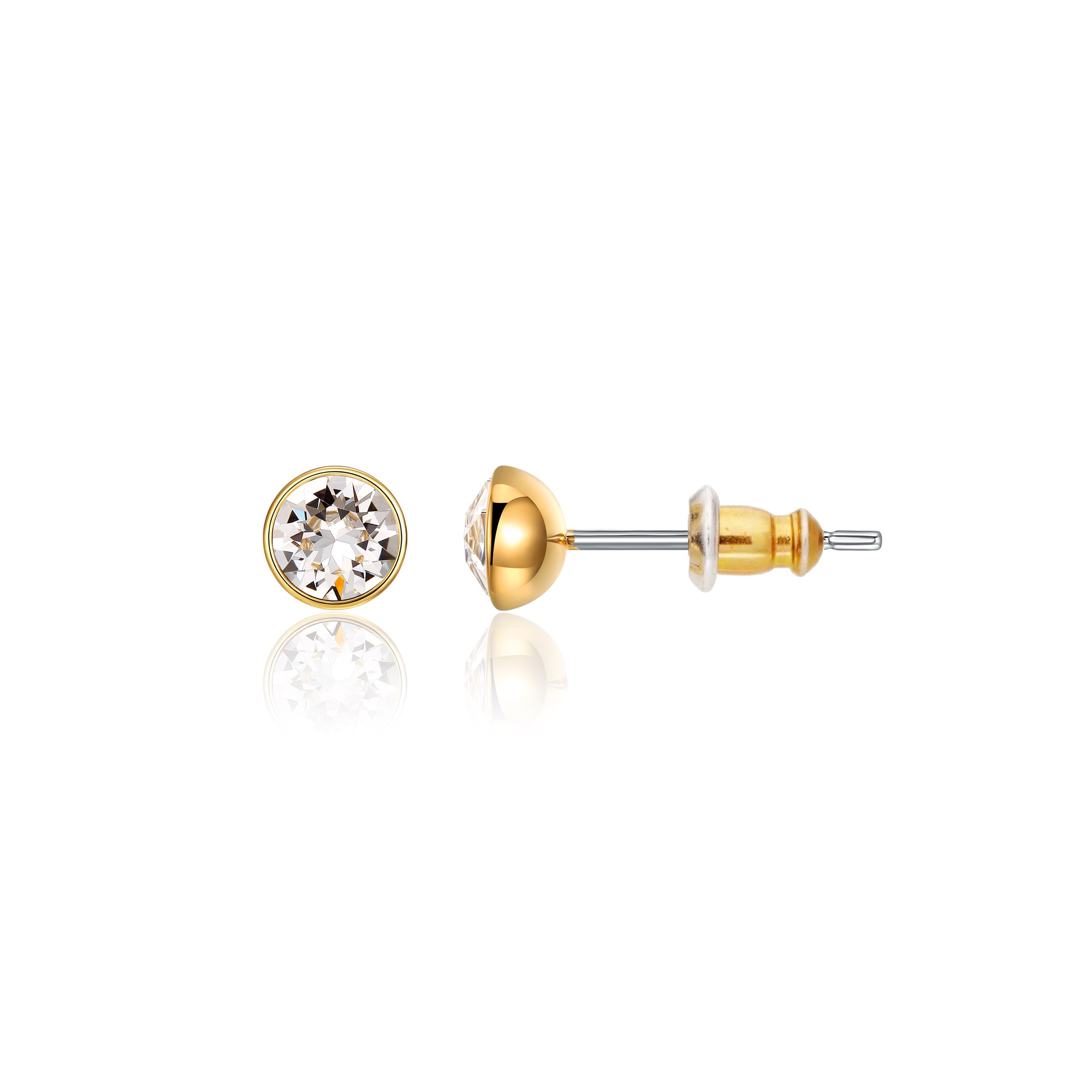 Signature Stud Earrings with Carat Clear Swarovski Crystals 3 Sizes Gold Plated