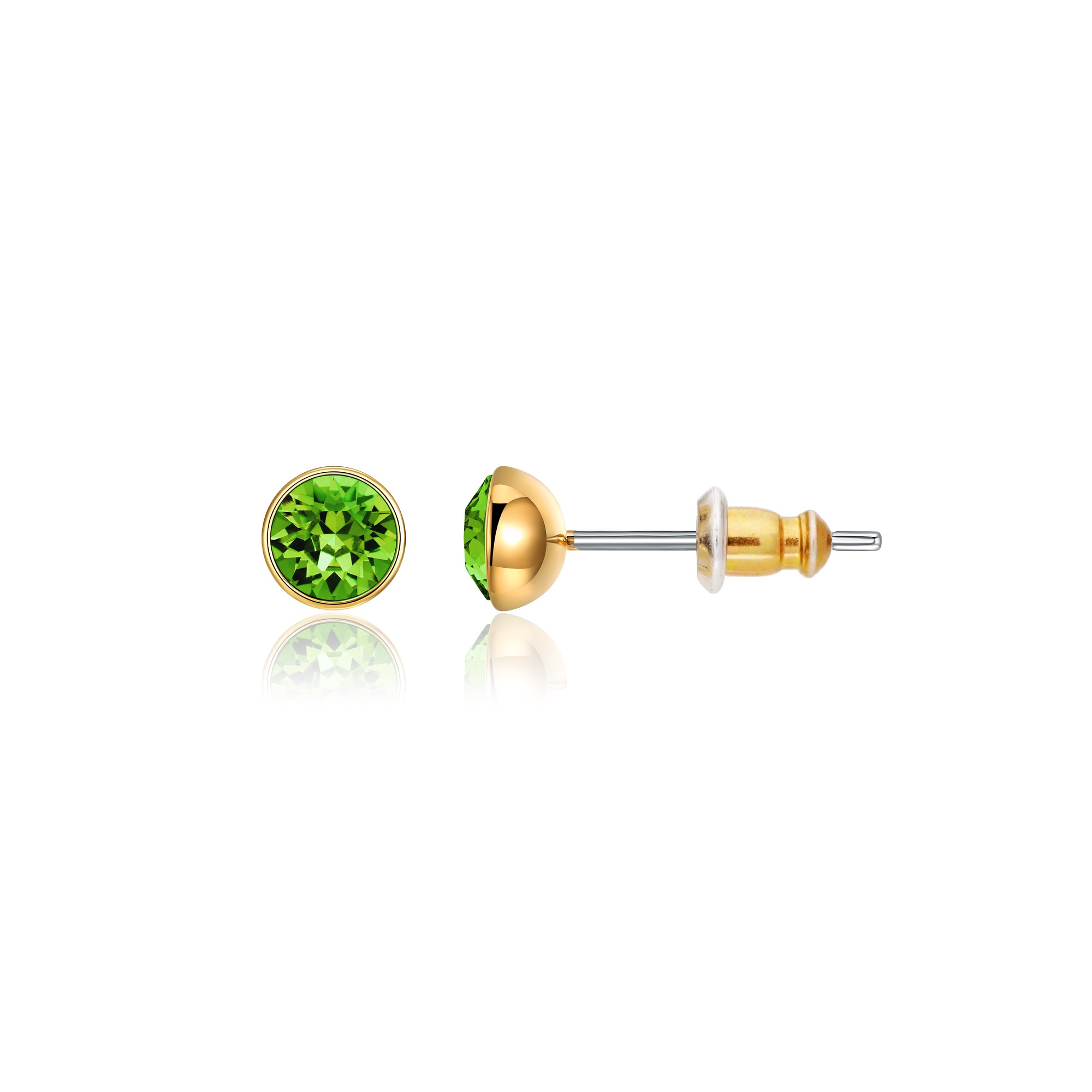 Signature Stud Earrings with Carat Fern Green Swarovski Crystals 3 Sizes Gold Plated