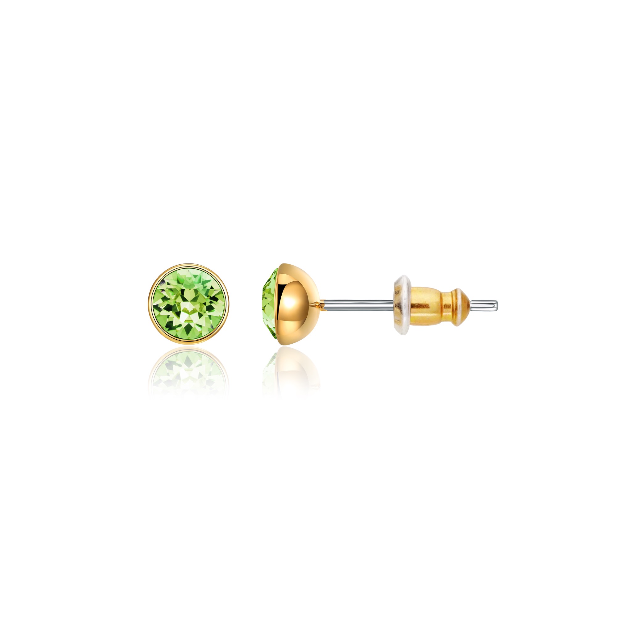 Signature Stud Earrings with Carat Peridot Swarovski Crystals 3 Sizes Gold Plated