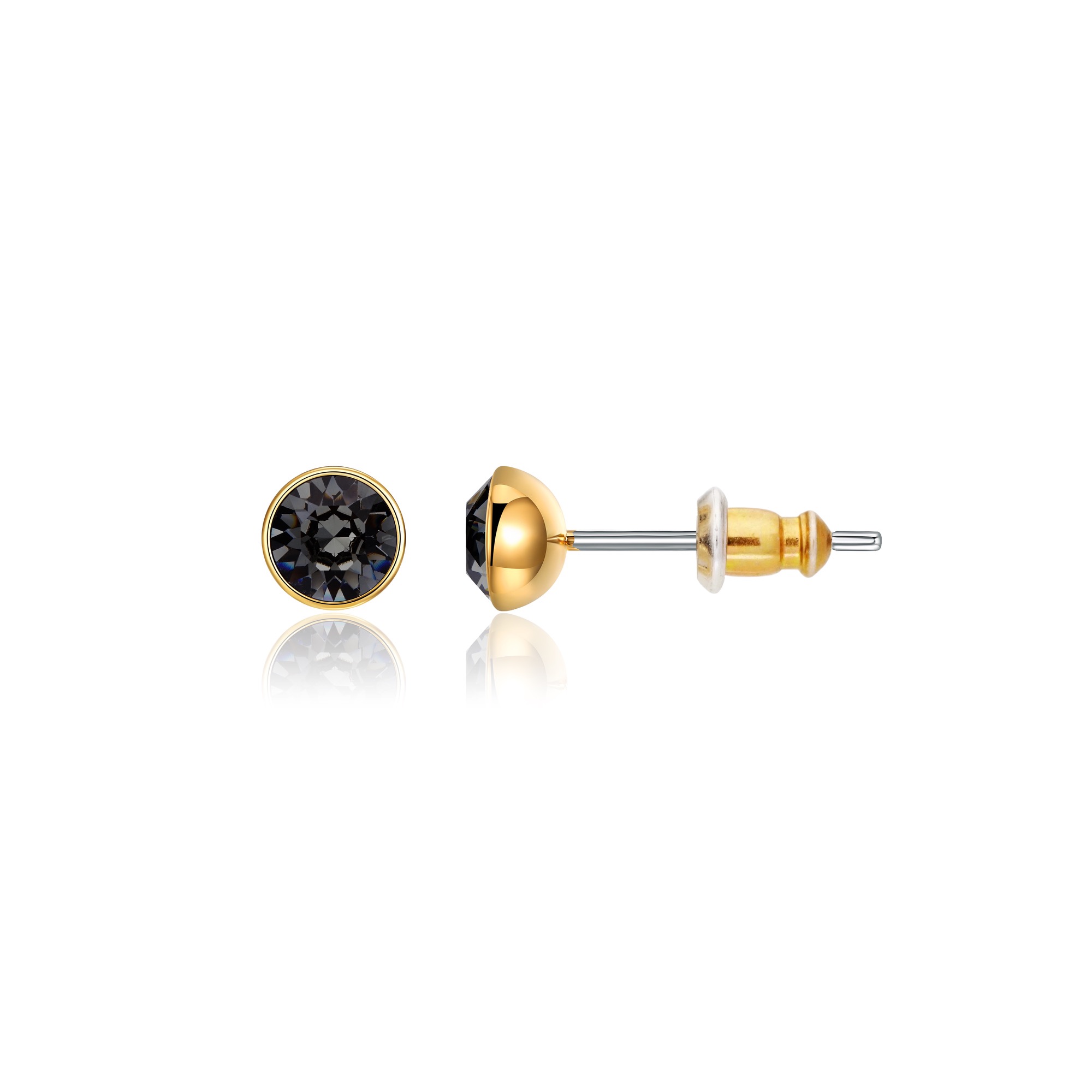 Signature Stud Earrings with Carat Silver Night Swarovski Crystals 3 Sizes Gold Plated