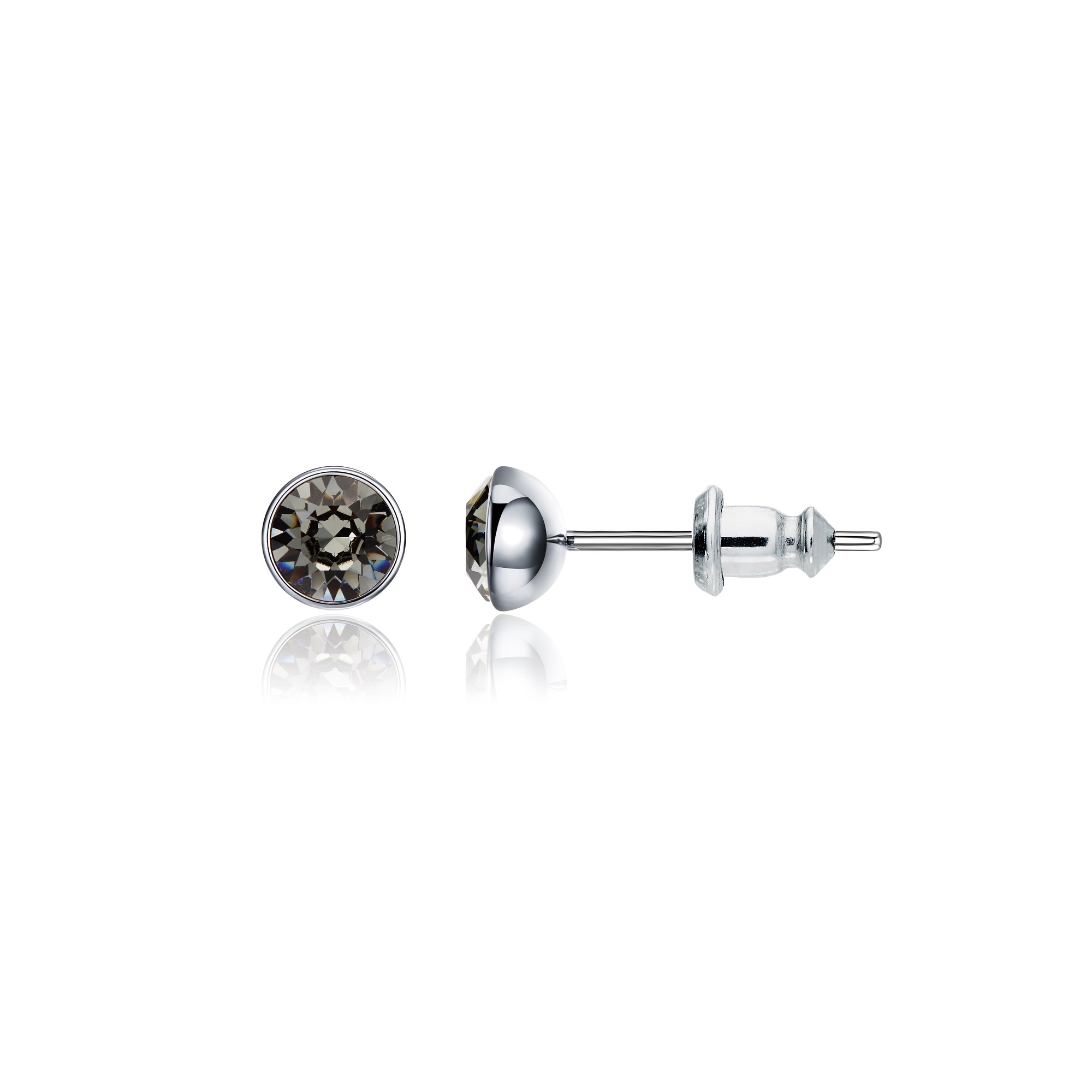 Signature Stud Earrings with Carat Black Diamond Swarovski Crystals 3 Sizes Rhodium Plated