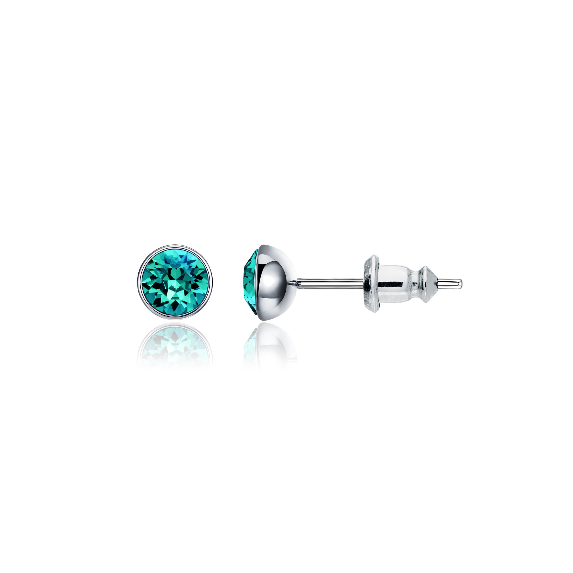 Signature Stud Earrings with Carat Blue Zircon Swarovski Crystals 3 Sizes Rhodium Plated