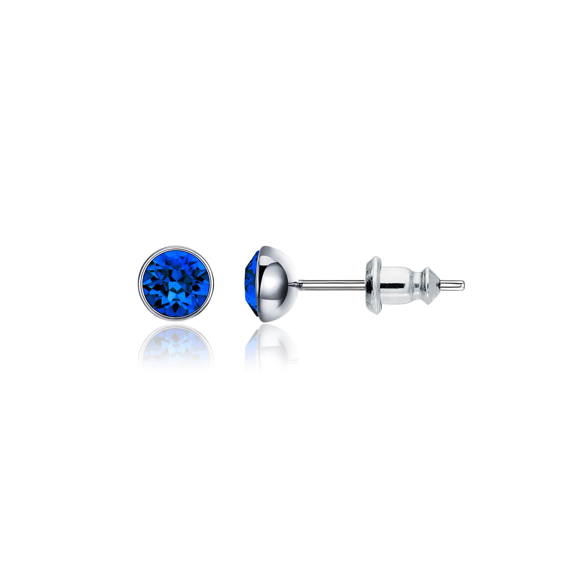 Signature Stud Earrings with Carat Capri Blue Swarovski Crystals 3 Sizes Rhodium Plated