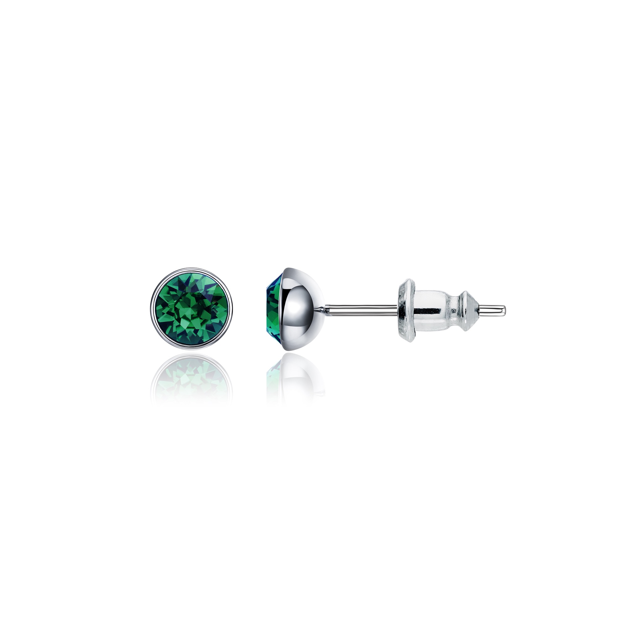 Signature Stud Earrings with Carat Emerald Swarovski Crystals 3 Sizes Rhodium Plated