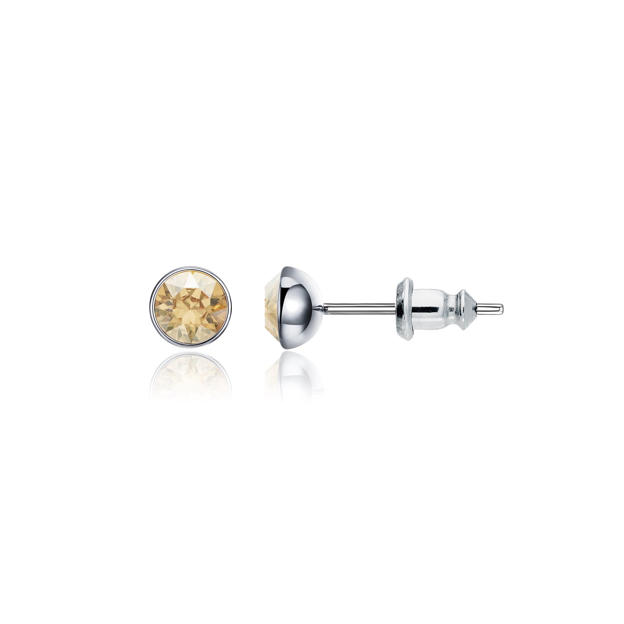 Signature Stud Earrings with Carat Golden Shadow Swarovski Crystals 3 Sizes Rhodium Plated