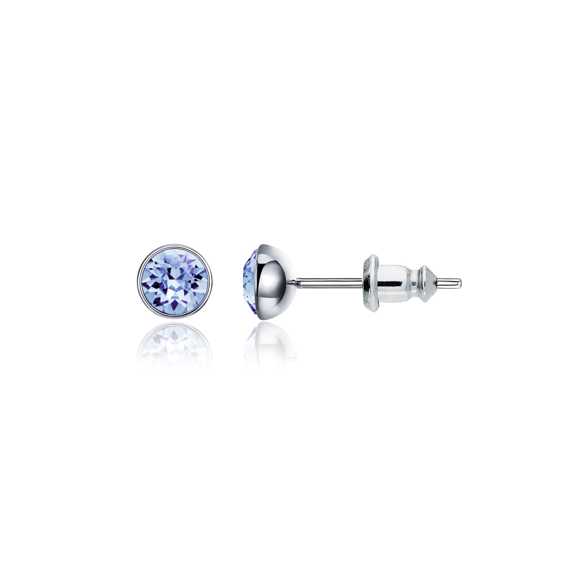 Signature Stud Earrings with Carat Light Sapphire Swarovski Crystals 3 Sizes Rhodium Plated