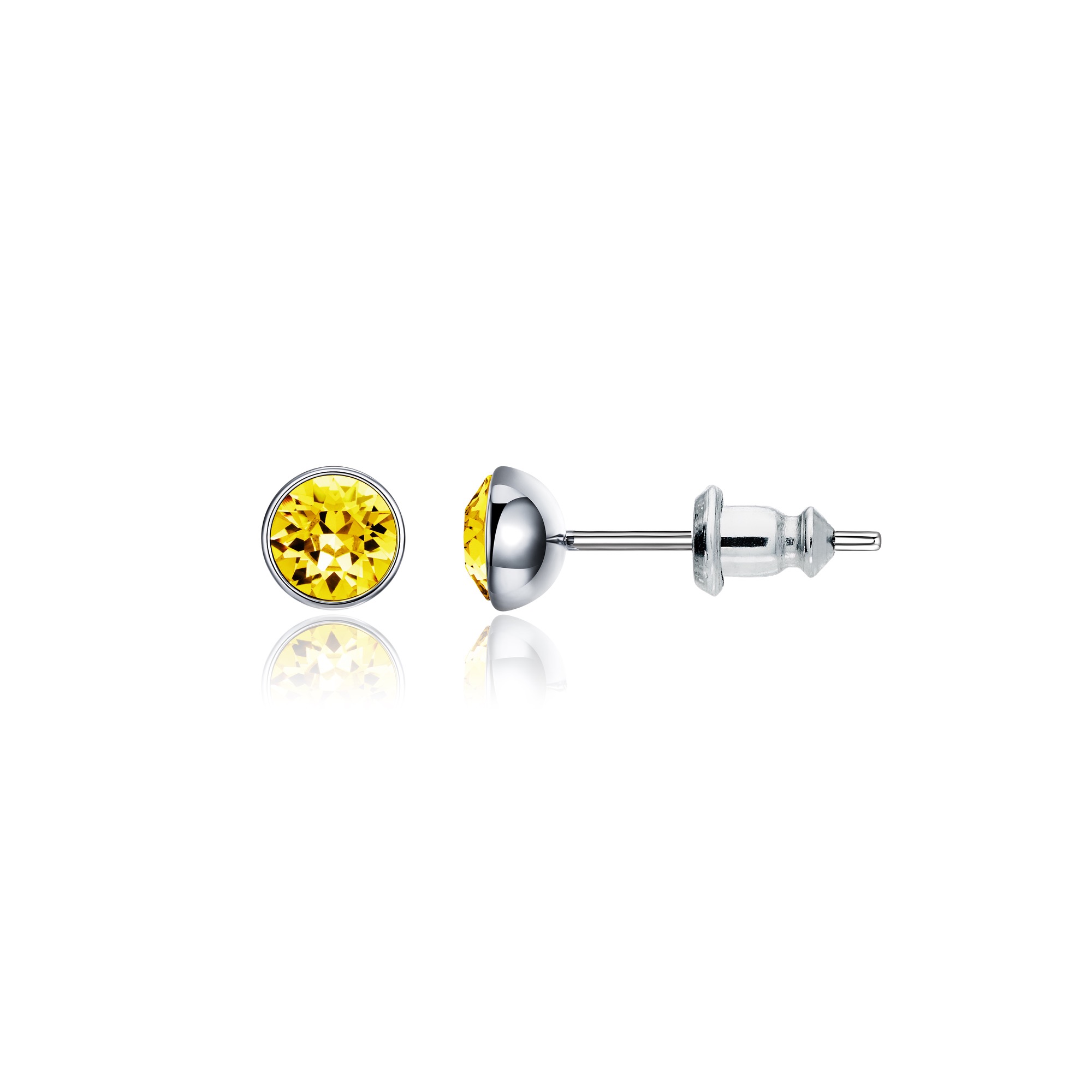 Signature Stud Earrings with Carat Light Topaz Swarovski Crystals 3 Sizes Rhodium Plated