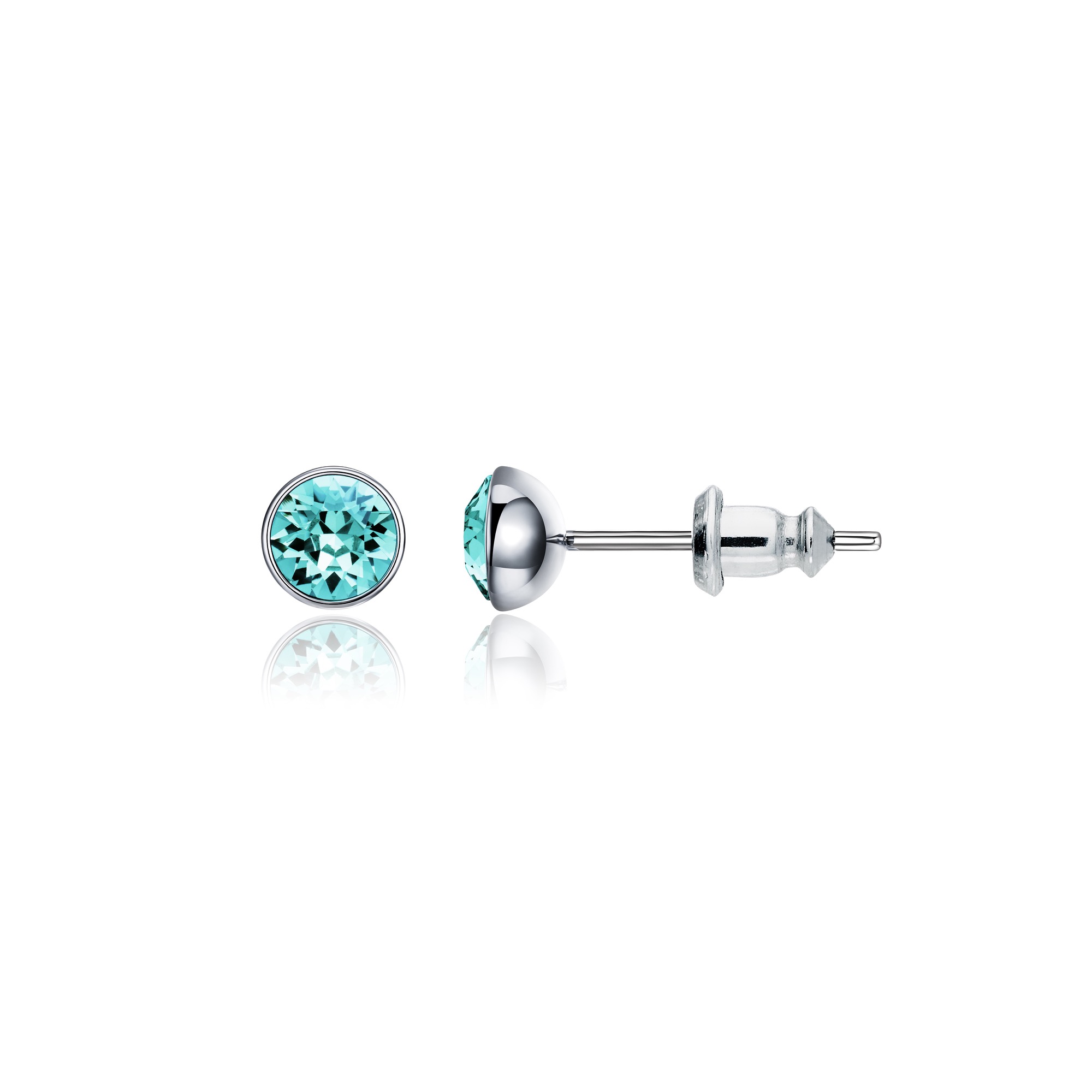 Signature Stud Earrings with Carat Light Turquoise Swarovski Crystals 3 Sizes Rhodium Plated