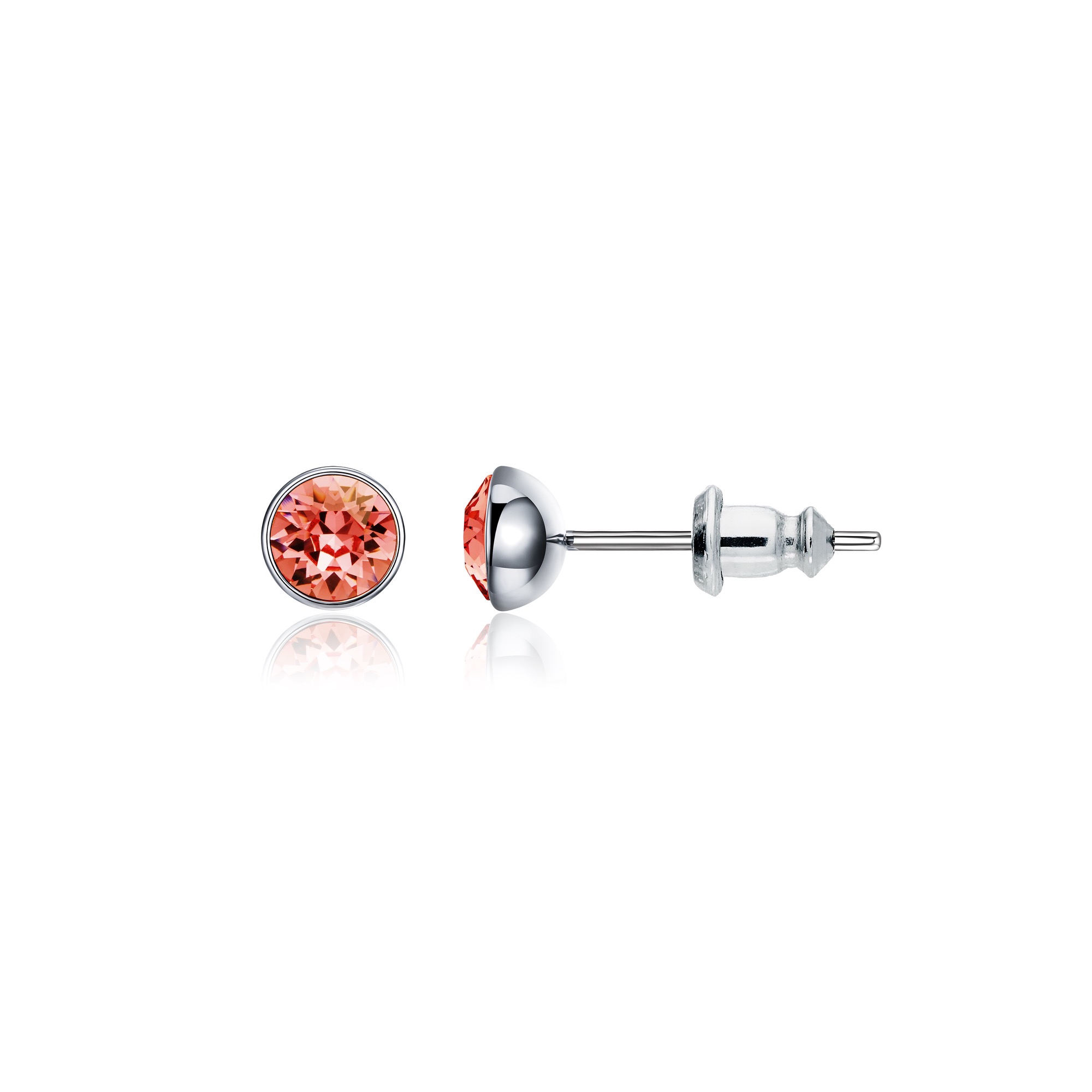 Signature Stud Earrings with Carat Padparadscha Swarovski Crystals 3 Sizes Rhodium Plated