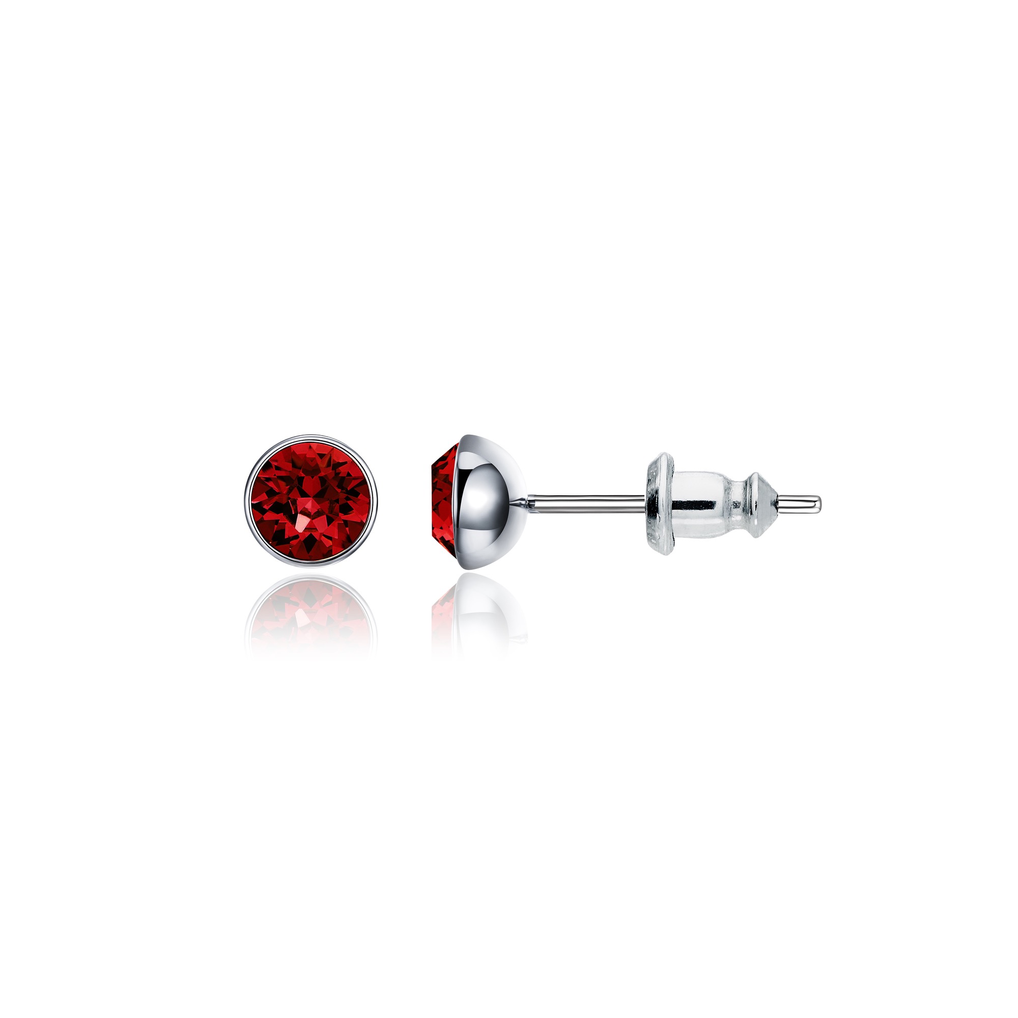 Signature Stud Earrings with Carat Ruby Swarovski Crystals 3 Sizes Rhodium Plated