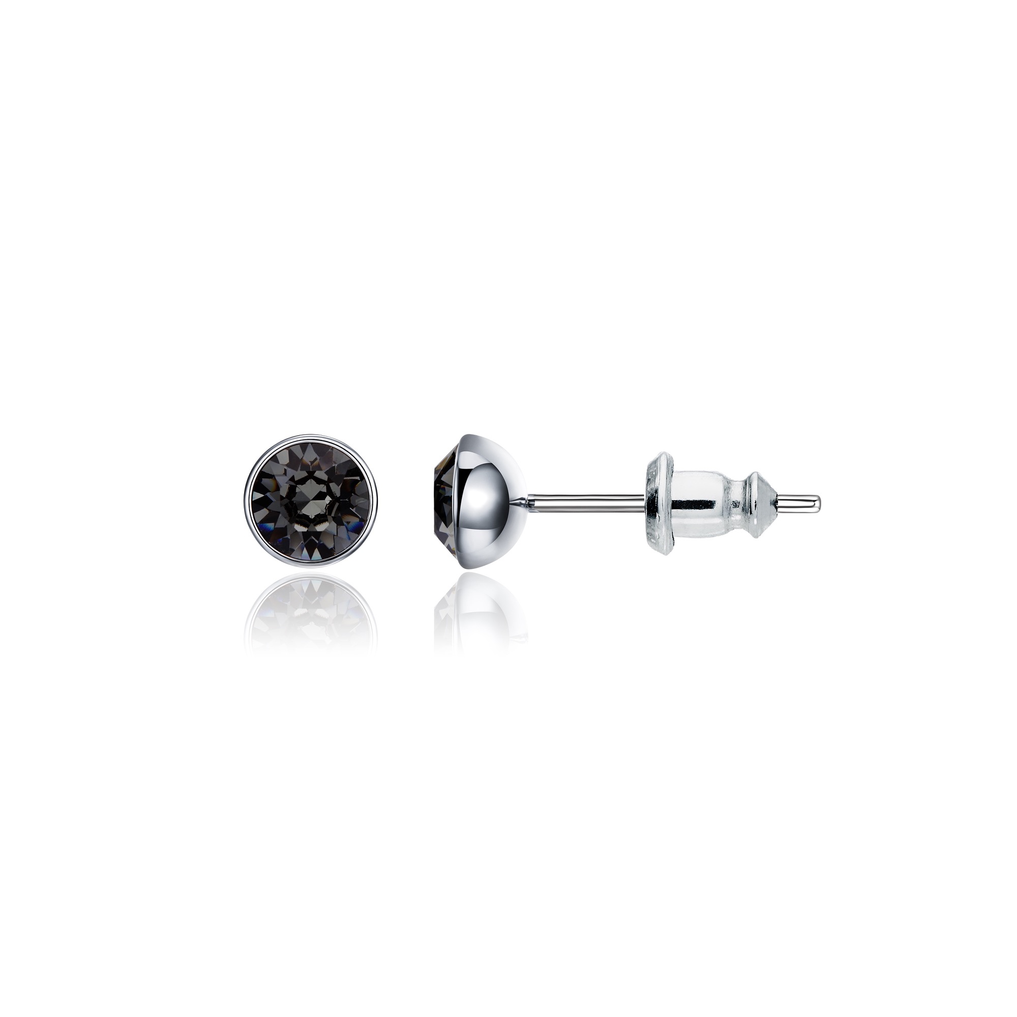 Signature Stud Earrings with Carat Silver Night Swarovski Crystals 3 Sizes Rhodium Plated