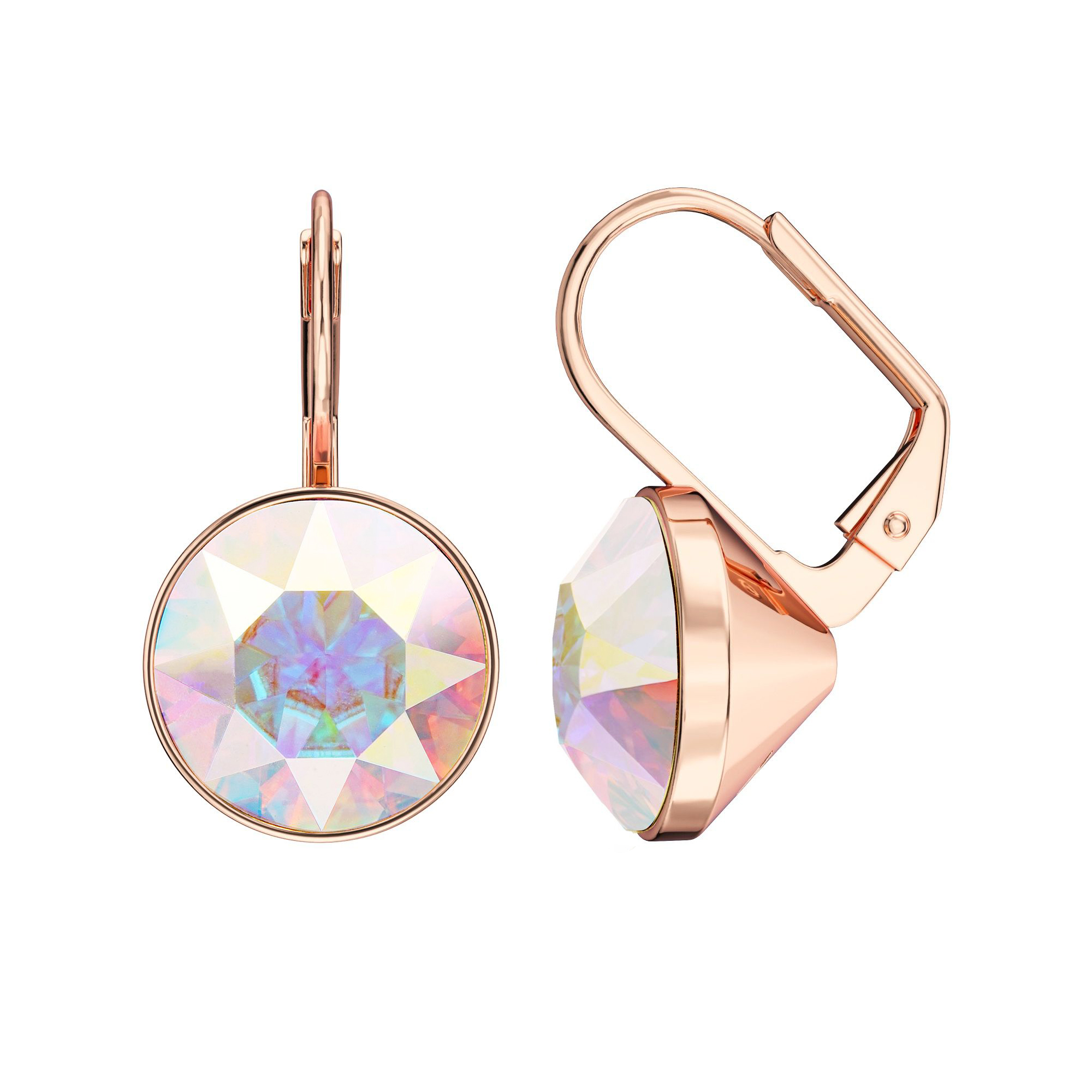 Bella Earrings with 6 Carat Aurore Boreale Crystals Rose Gold Plated