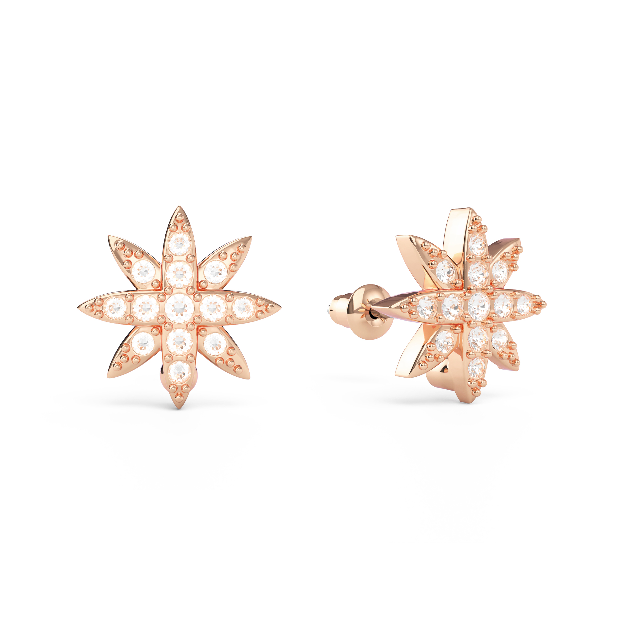 Polaris Star Mix Stud Earrings Clear Crystals Rose Gold Plated