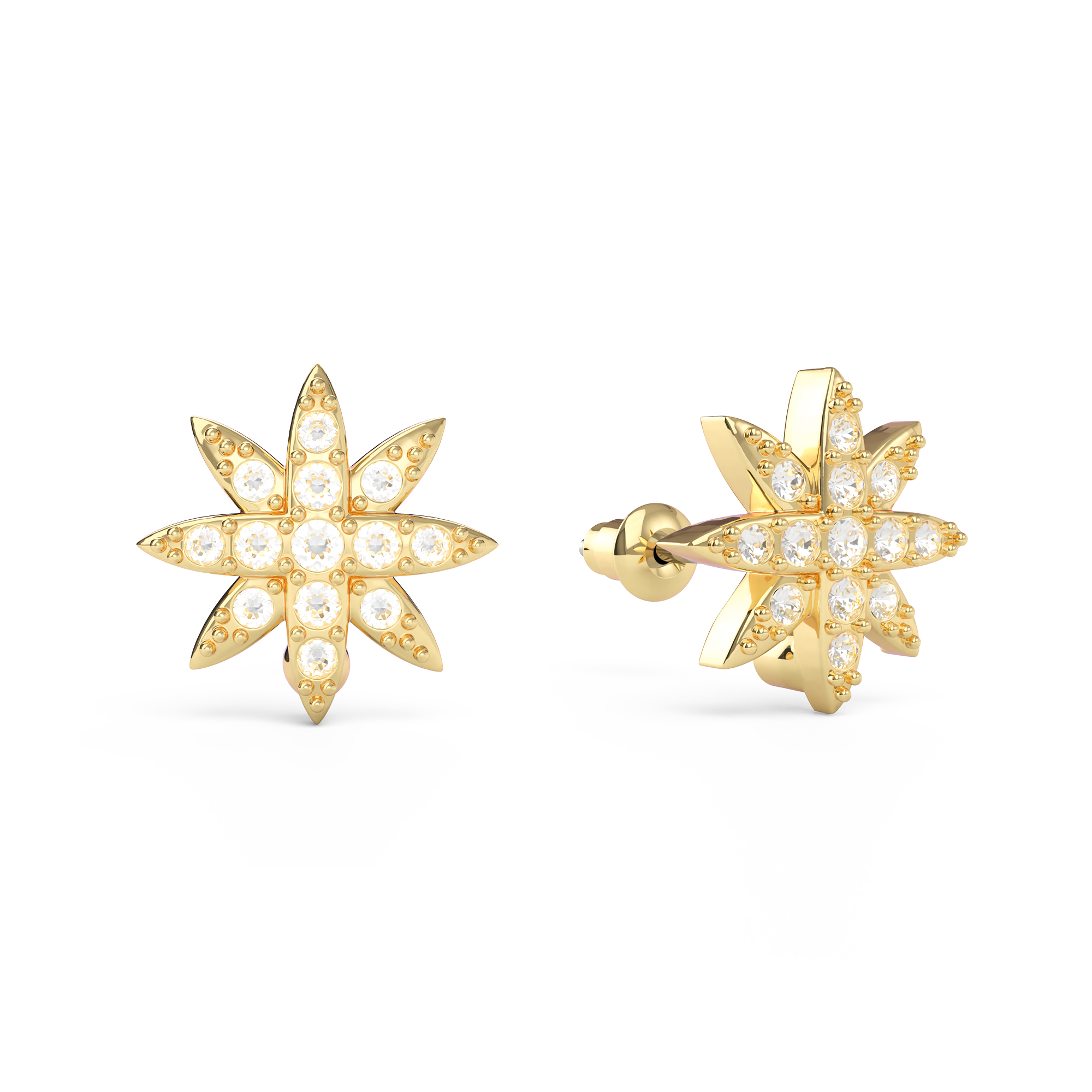 Polaris Star Mix Stud Earrings Clear Crystals Gold Plated