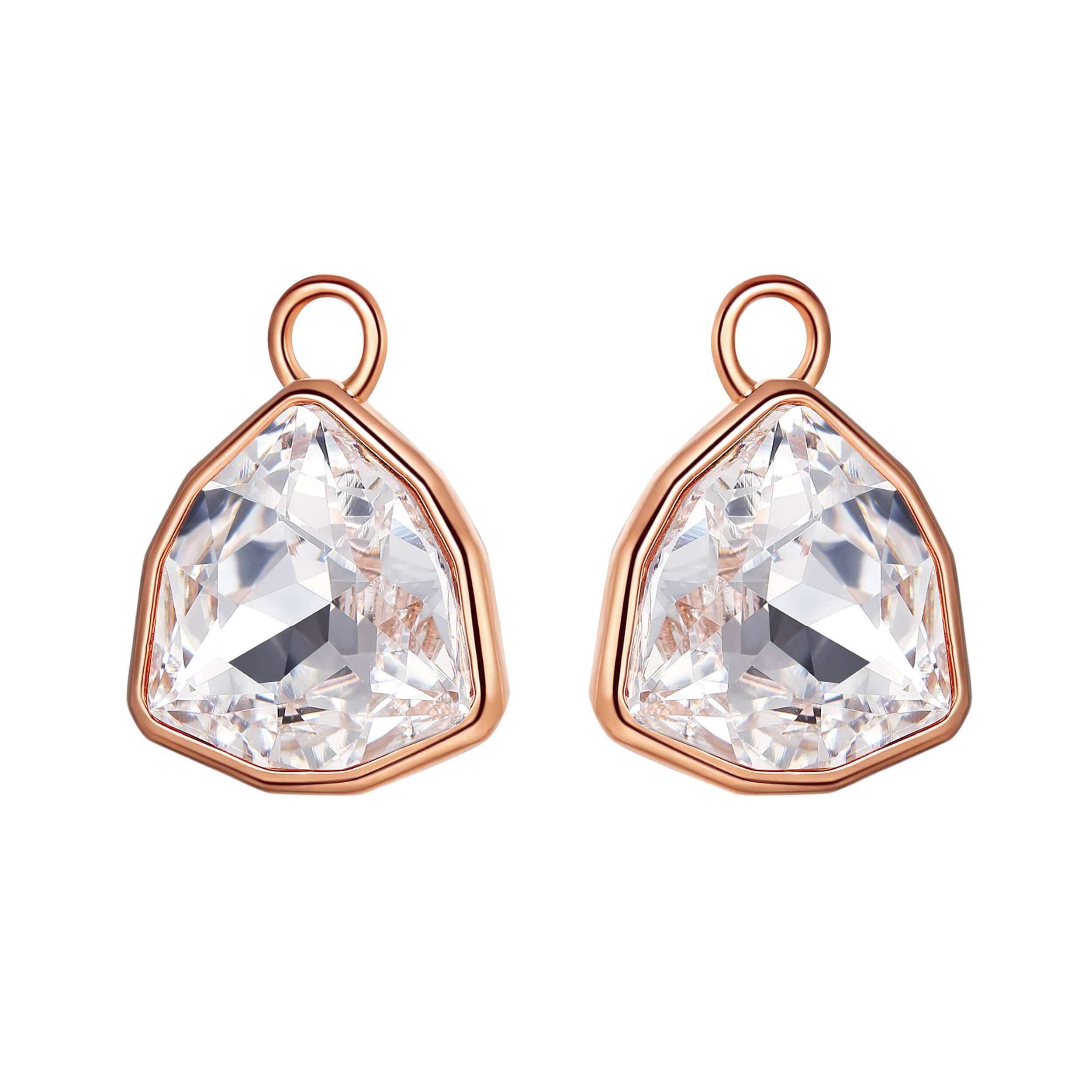 Trillion Statement Mix Hoop Earring Charms with Clear Swarovski Crystals Rose Gold Plated