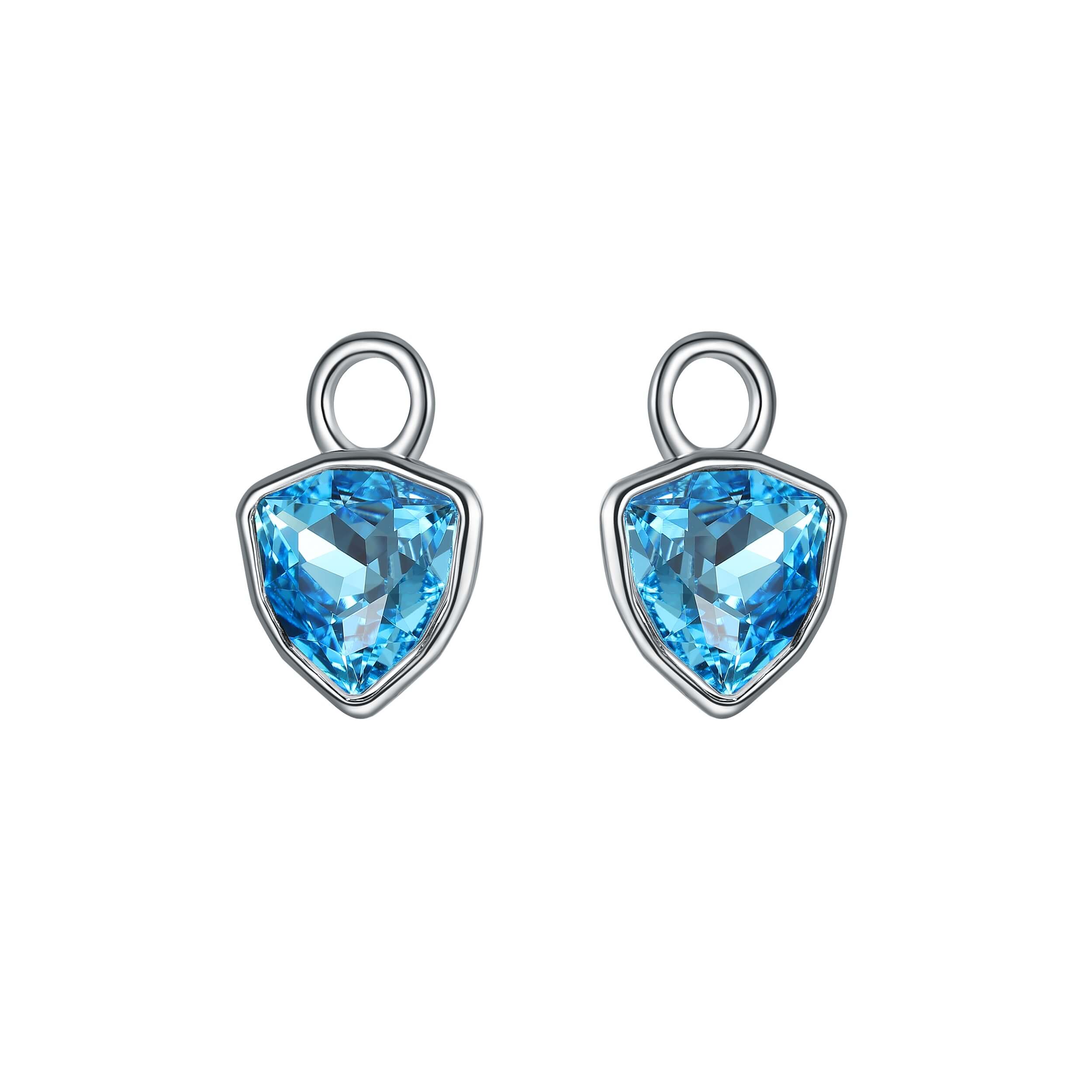 Trillion Mini Mix Hoop Earring Charms with Aquamarine Swarovski Crystals Rhodium Plated