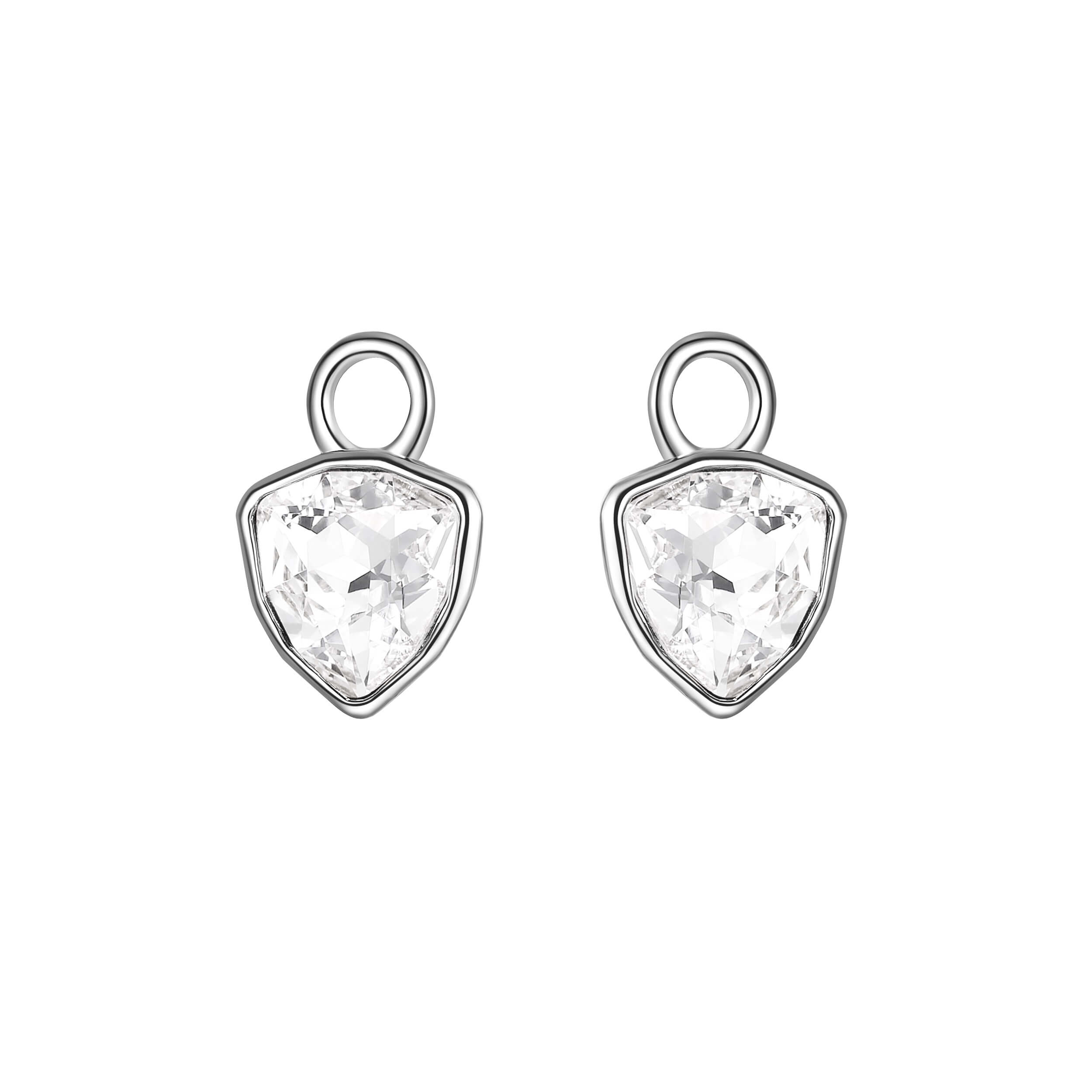 Trillion Mini Mix Hoop Earring Charms with Clear Swarovski Crystals Rhodium Plated