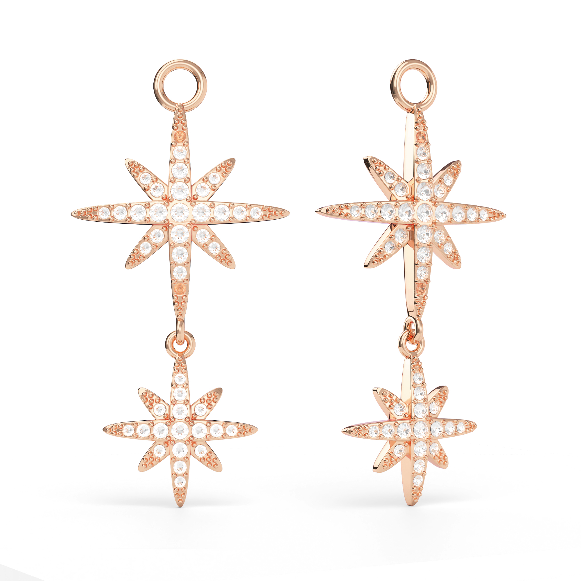 Polaris Statement Drop Star Mix Charms Clear Crystals Rose Gold Plated