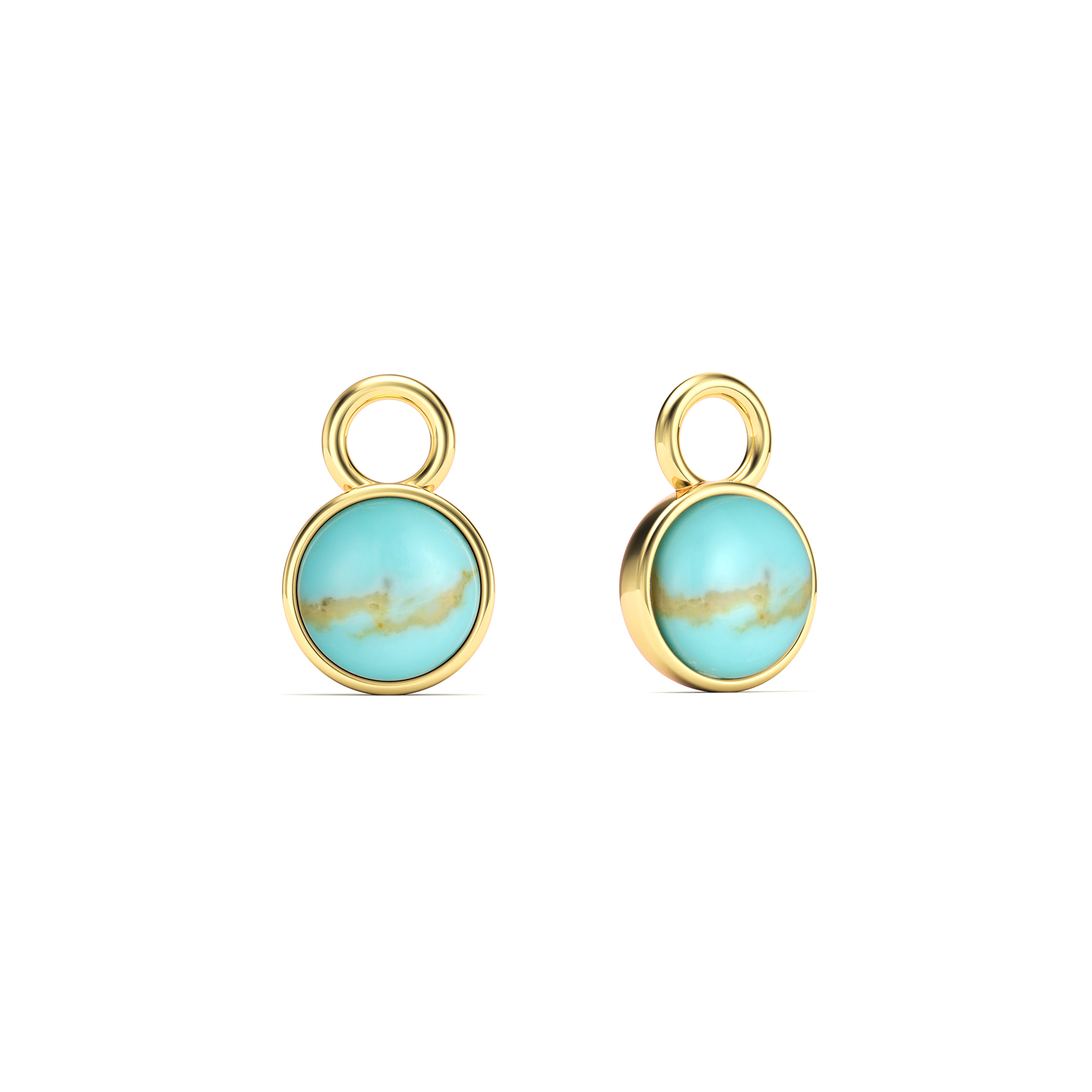 Round Petite Cabochon Turquoise Mix Charms Gold Plated