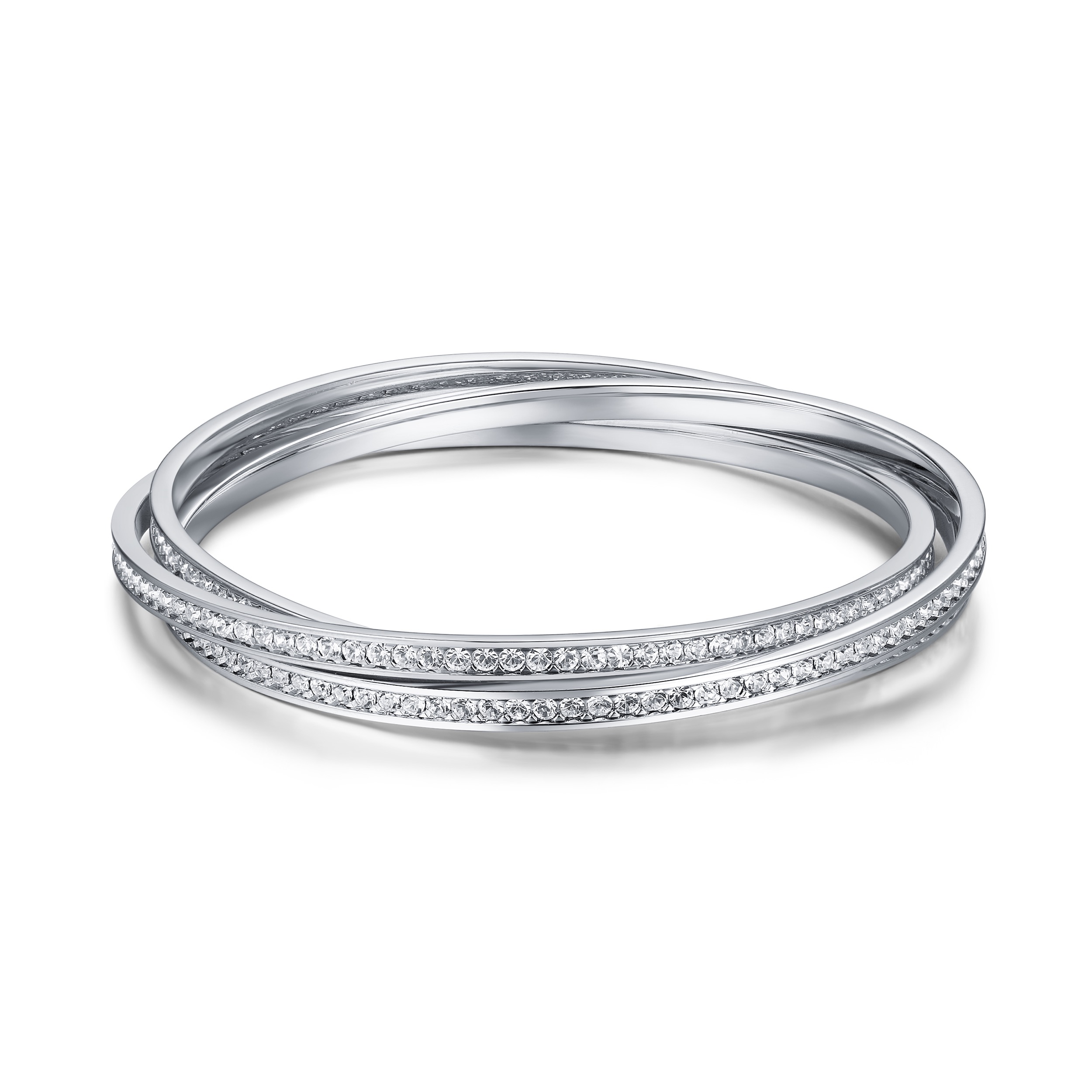 Trinity Interlocking Eternity Bangles Rhodium Plated