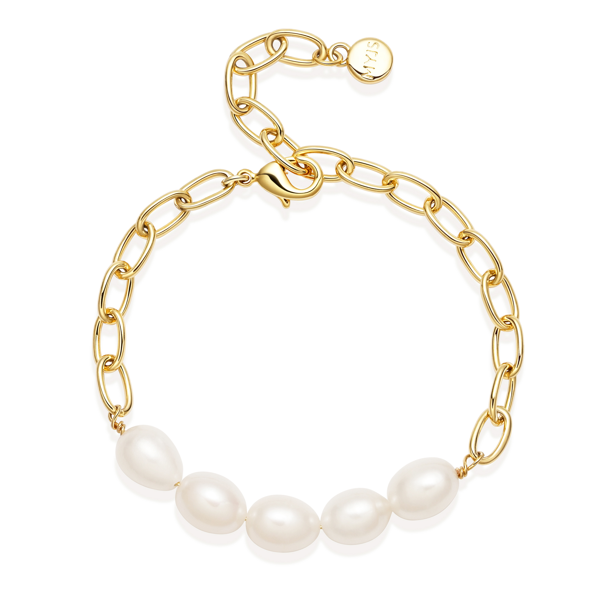 Bold Oval Freshwater Pearl Bracelet Gold Plated