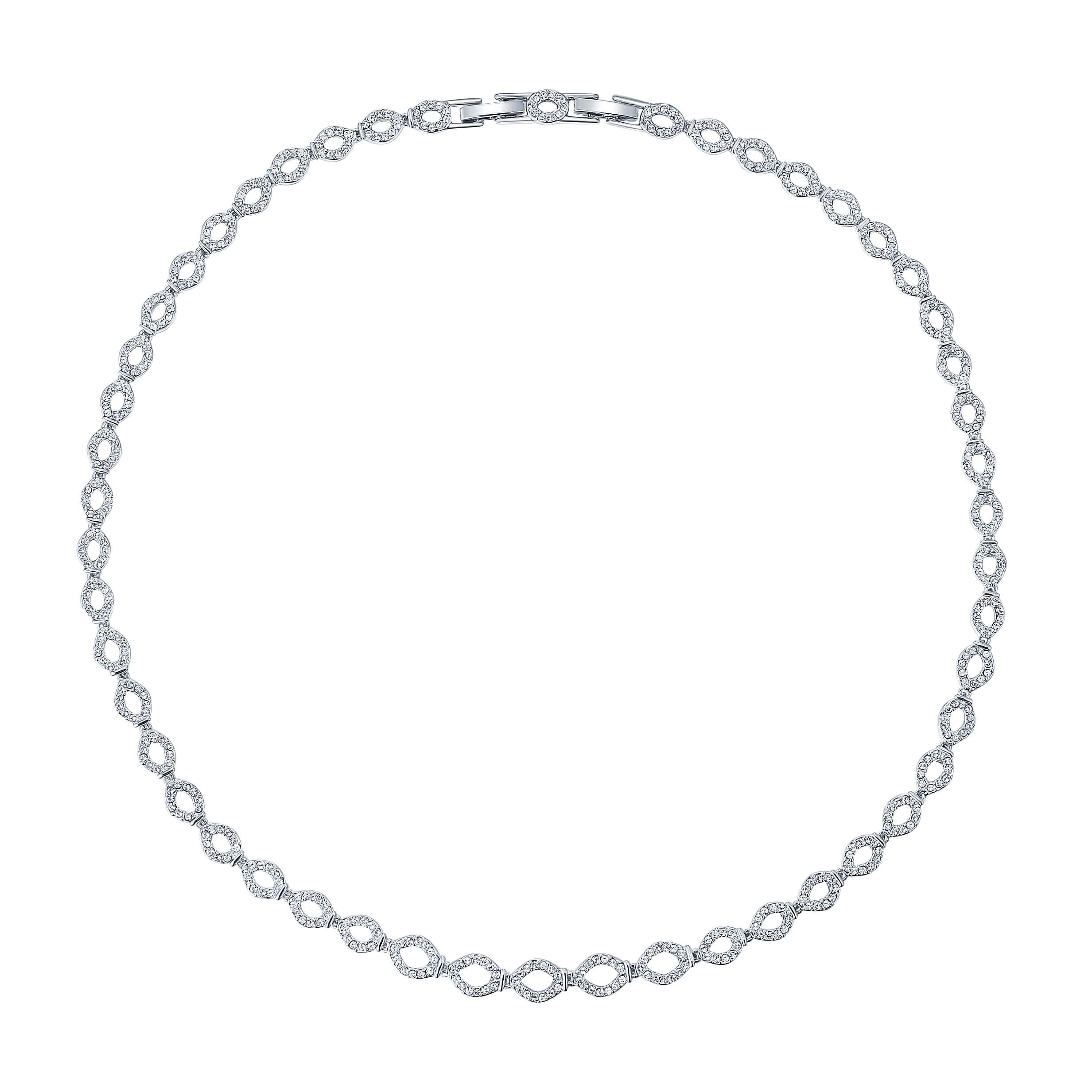 Lace Thin Necklace w Swarovski Crystals Rhodium Plated