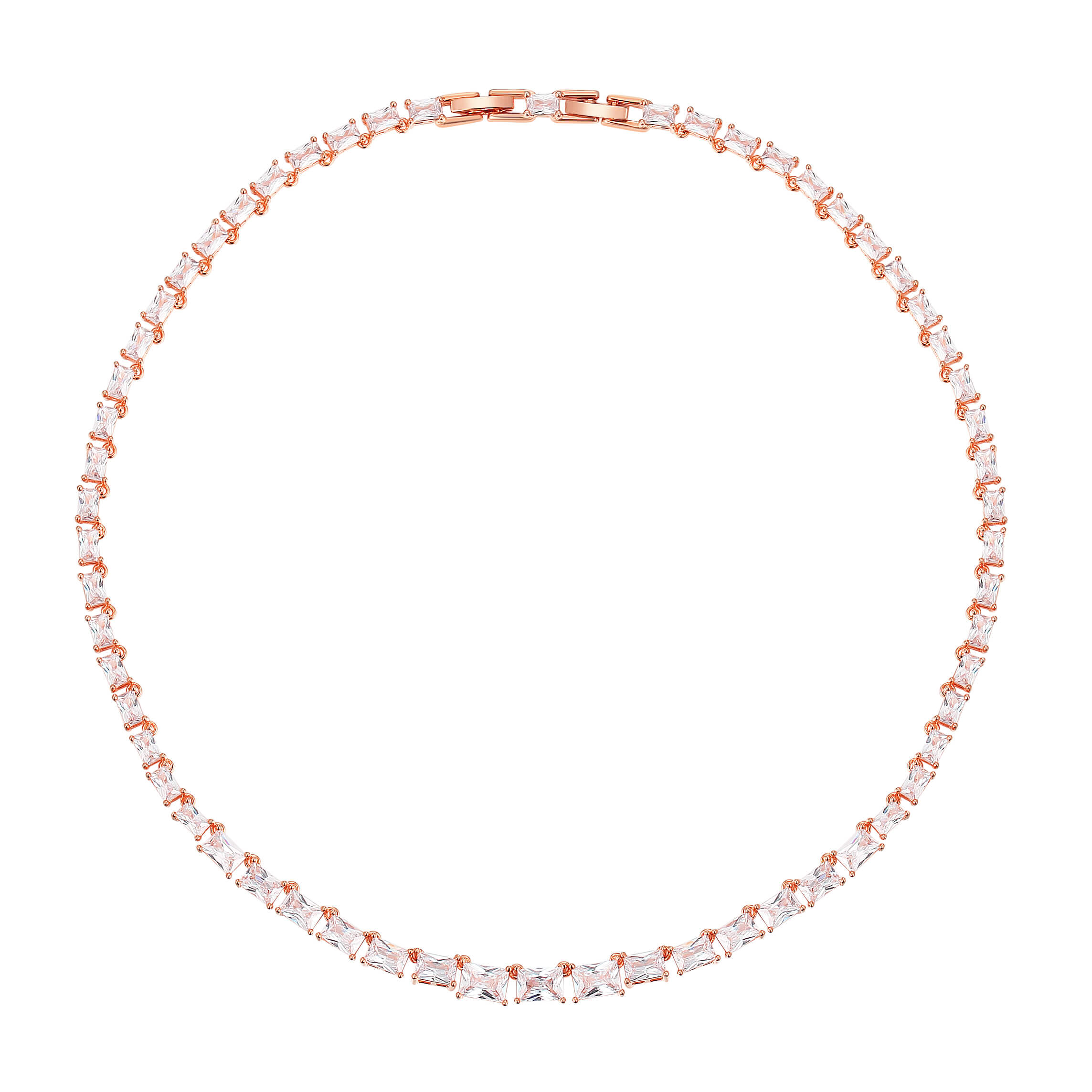 Jazz Tennis Necklace w Baguette Cut Cubic Zirconia Rose Gold Plated
