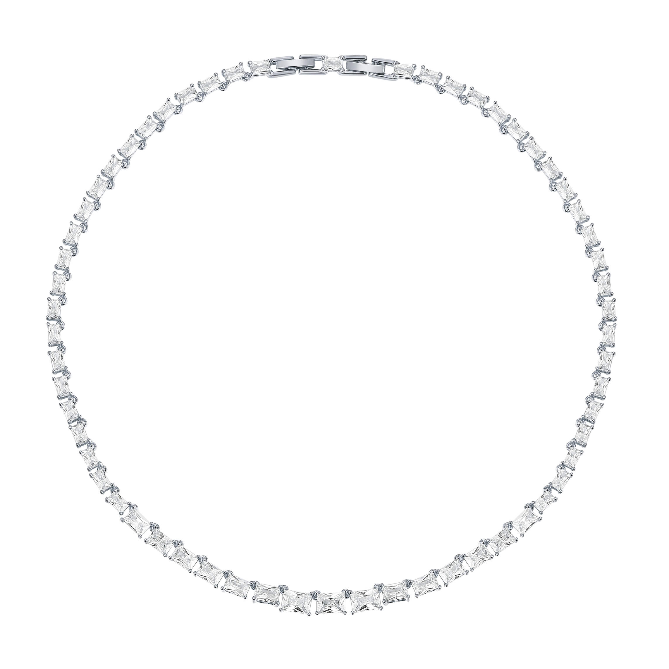 Jazz Tennis Necklace w Baguette Cut Cubic Zirconia Rhodium Plated
