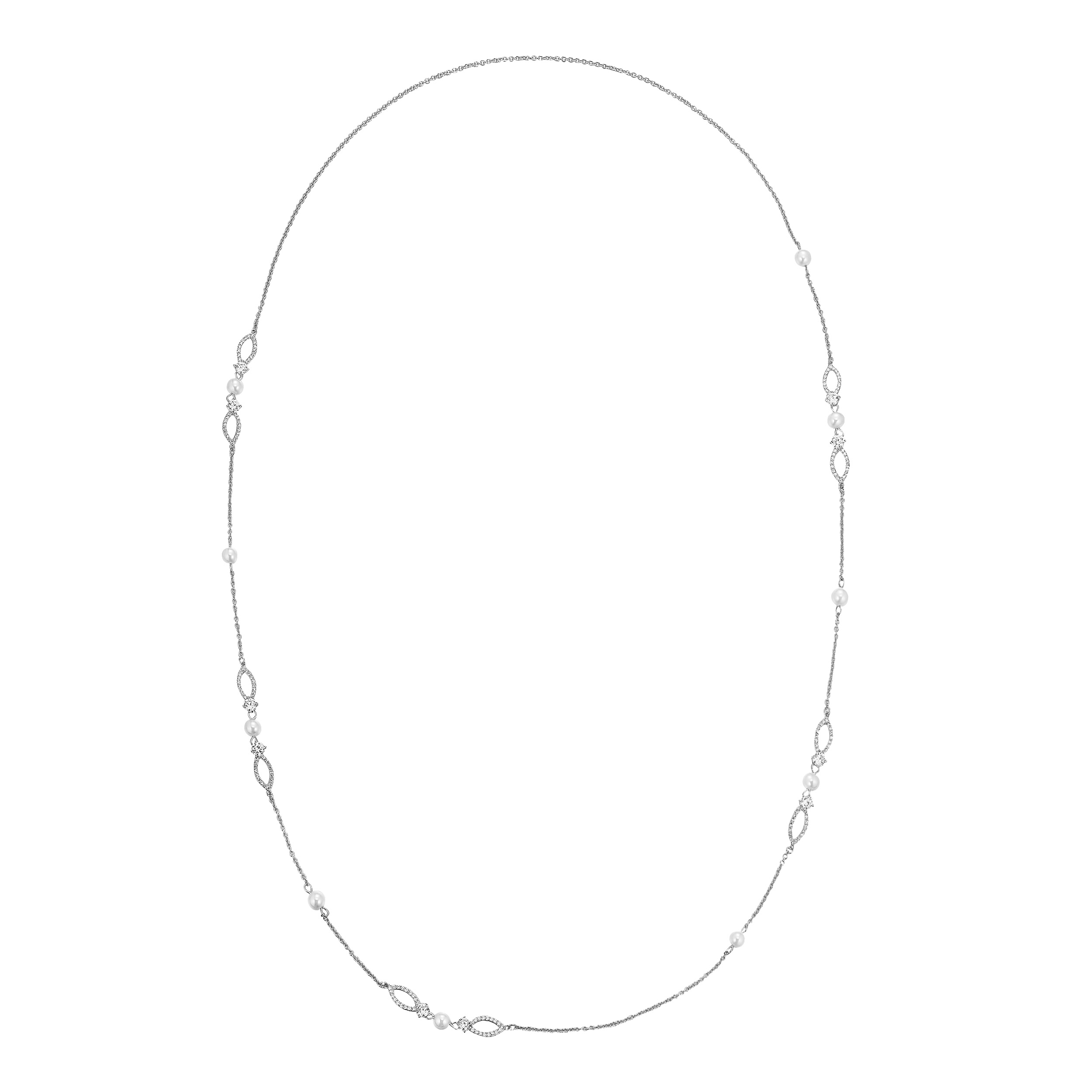 Regal White Pearl Strandage w Austrian Crystals Rhodium Plated