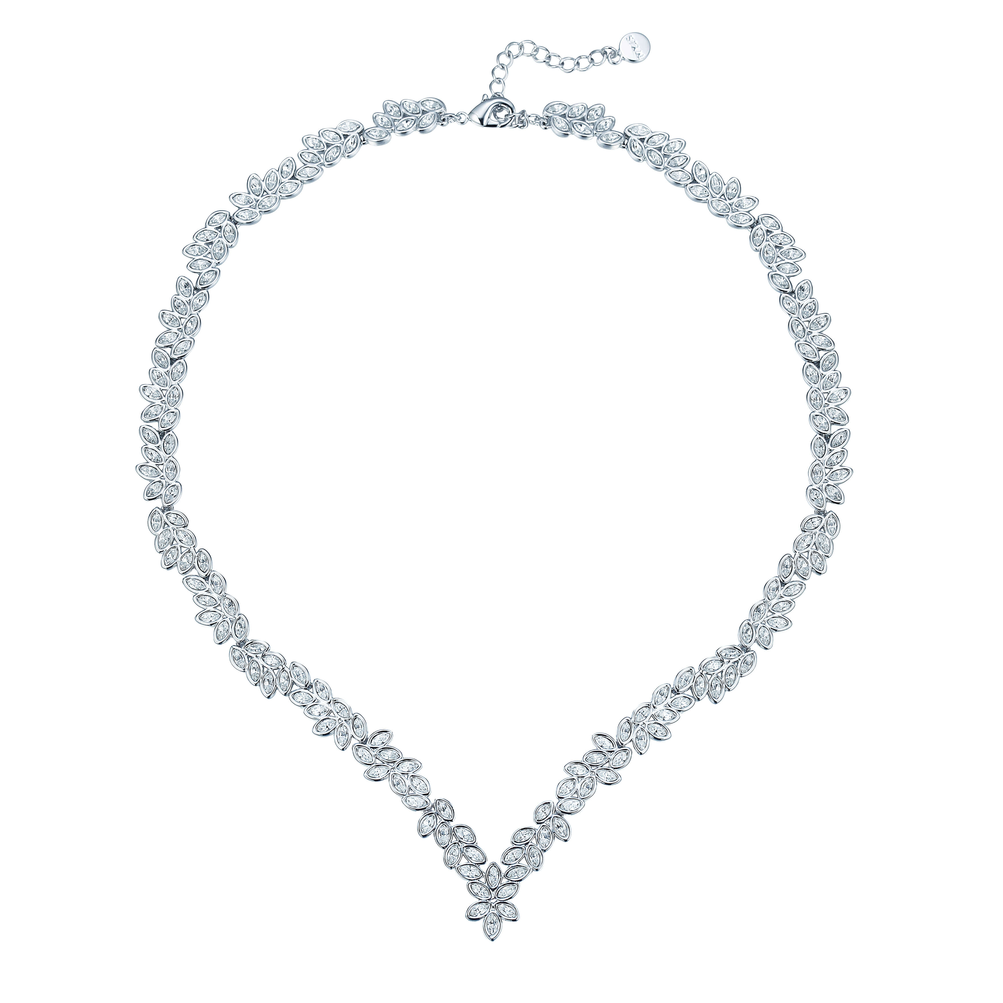 Enchanted V Necklace w Swarovski Crystals Rhodium Plated