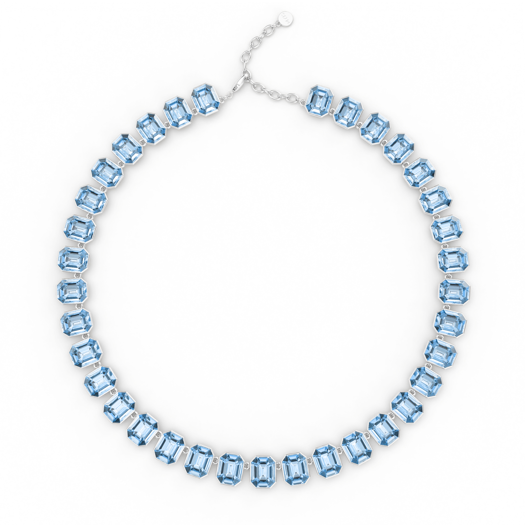 Octagon Statement Necklace Light Sapphire Crystals Rhodium Plated