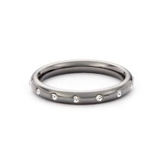 Droplet Crystal Studded Stackable Ring Gun Metal Plated