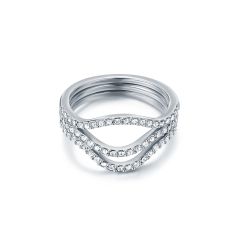 Wave Stackable Ring Set with Swarovski Crystals Rhodium Plated