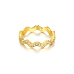 Zig Zag Stackable Ring with Swarovski Crystals  Gold Plated