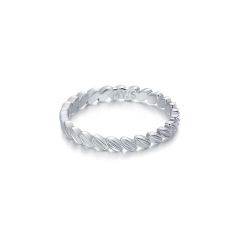 Fine Leaf Link Stackable Ring Rhodium Plated
