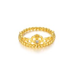 Princess Tiara Crown Statement Ring with Swarovski Crystal Gold Plated