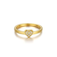 Minimalist Heart Stud Ring with Swarovski Crystals Gold Plated