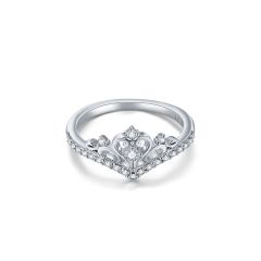 Delicate Princess Crown Ring with Swarovski Crystals Rhodium Plated