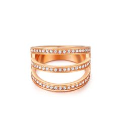 Triple Striped Statement Ring with Swarovski Crystals Rose Gold Plated