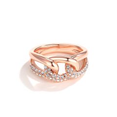 Gourmette unchained Ring with Swarovski Crystals Rose Gold Plated