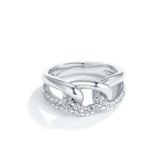 Gourmette unchained Ring with Swarovski Crystals Rhodium Plated