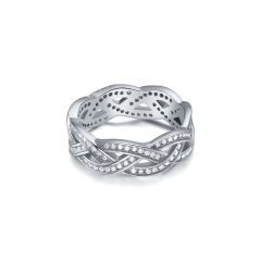 Braided Weave Ring in Sterling Silver with Cubic Zirconia Rhodium Plated