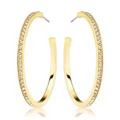 Eternity Round Petite Crystals Large Hoop Earrings Gold Plated