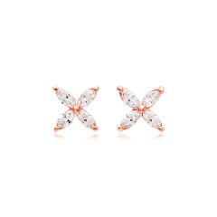 Victoria Flower Marquise CZ Stud Earrings Rose Gold Plated