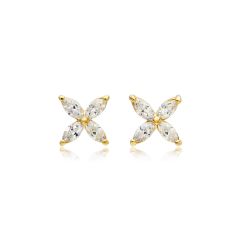Victoria Flower Marquise CZ Stud Earrings Gold Plated