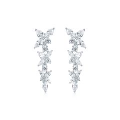 Victoria Cluster Drop Earrings with Cubic Zirconia Rhodium Plated