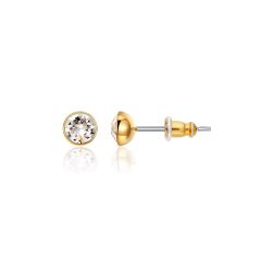Signature Stud Earrings with Carat Clear Swarovski Crystals 3 Sizes Gold Plated